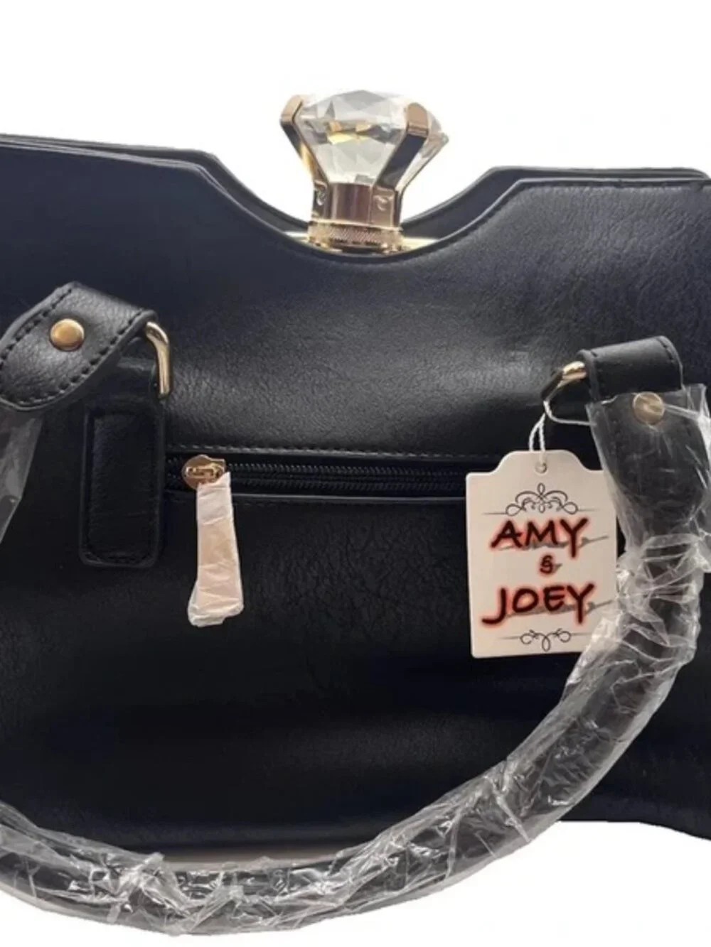 Amy & Joey Black Bling Rhinestone Satchel Purse Crystal Clasp New with tags